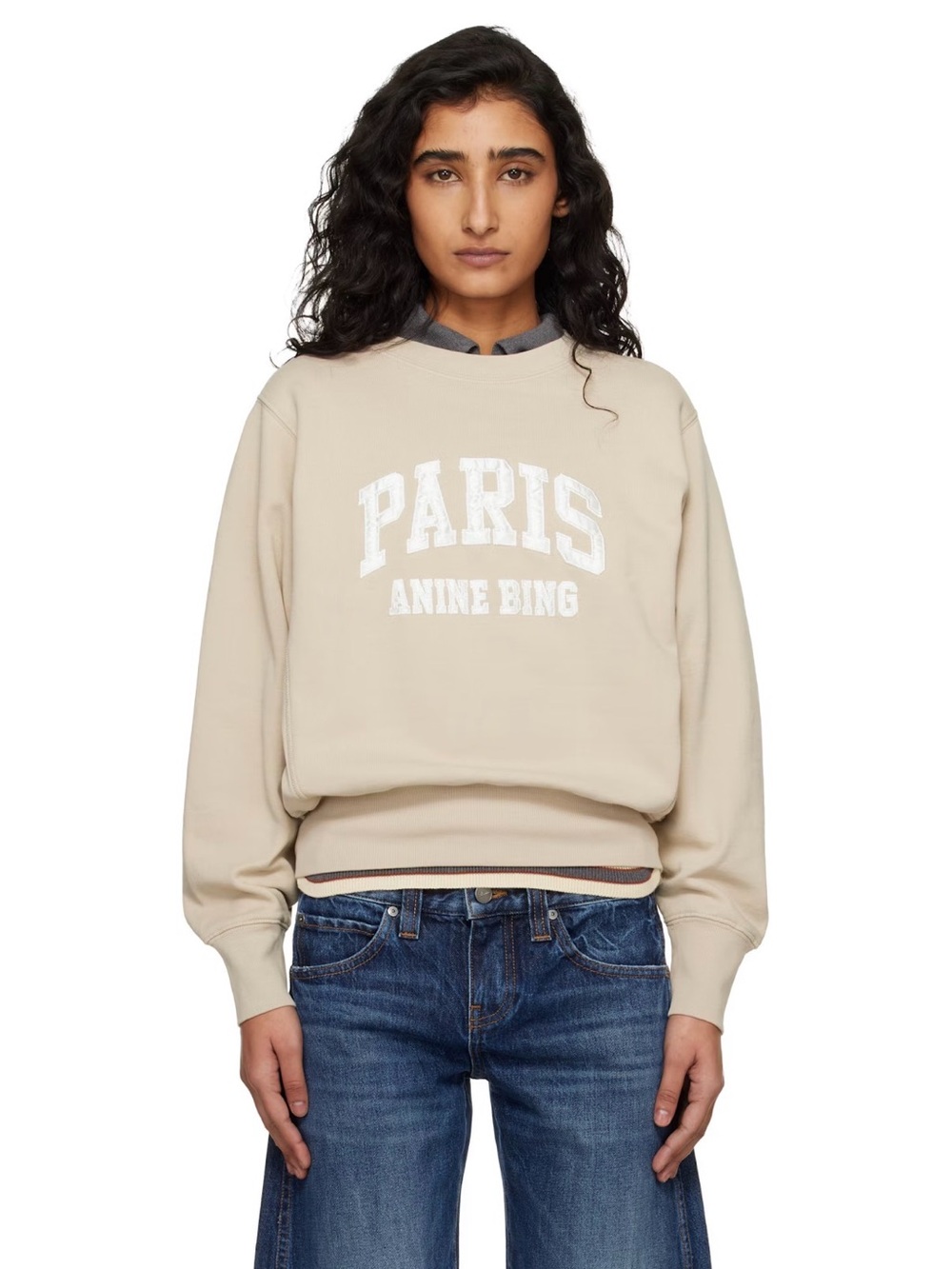 ANINE BING
Beige Harry Shrunken Paris Sweatshirt |NWT